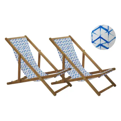 Set of Acacia Folding Deck Chairs and Replacement Fabrics Light Wood with Off-White / White and 