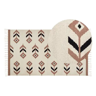 Cotton Kilim Area Rug x cm Beige and Black NIAVAN