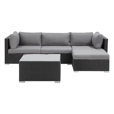 Garden Corner Sofa with Table Seater SANO Left Hand Modular PE Rattan Black