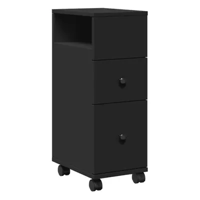 vidaXL Narrow Bathroom Cabinet with Wheels Cupboard Black Engineered Wood