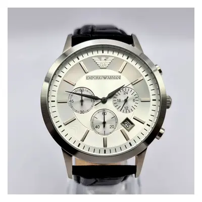 EMPORIO ARMANI CLASSIC AR2432 LEATHER STRAP SILVER DIAL MEN'S WATCH