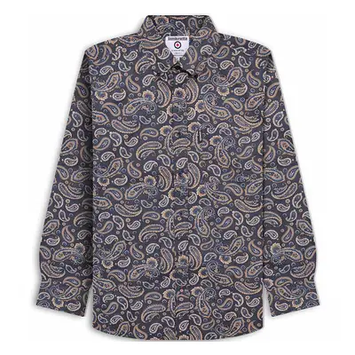 (S, Grey) Lambretta Mens All Over Paisley Pattern Long Sleeve Smart Shirt - Grey