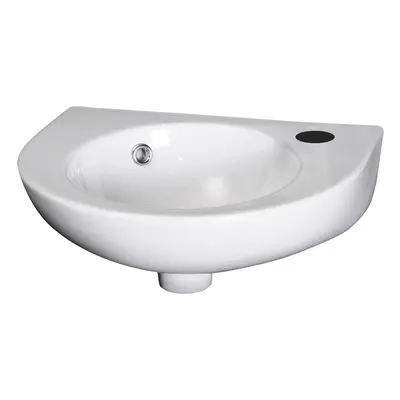 Cloakroom Wall Hung Tap Hole Round Ceramic Basin with Overflow - 450mm