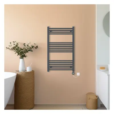 (Anthracite, 1000x600mm) NRG Prefilled Thermostatic Electric Straight Heated Towel Rail Radiator