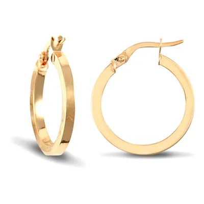 Jewelco London Ladies 9ct Yellow Gold Square Tube 2mm Hoop Earrings 20mm - JER673B