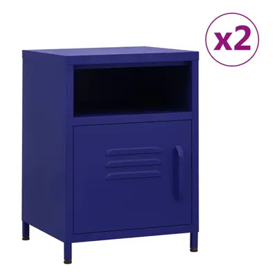 (navy blue, 2) vidaXL 1/2x Nightstand Steel Bedside Bed Side Storage Cabinet Multi Colours