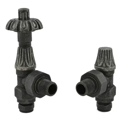 (Pewter) WarmeHaus Traditional Westminster Victorian Style Thermostatic Angled Radiator Valves T