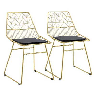 HOMCOM Dining Chairs Set of 2, Metal Wire Kitchen Chairs with Back, Gold Tone