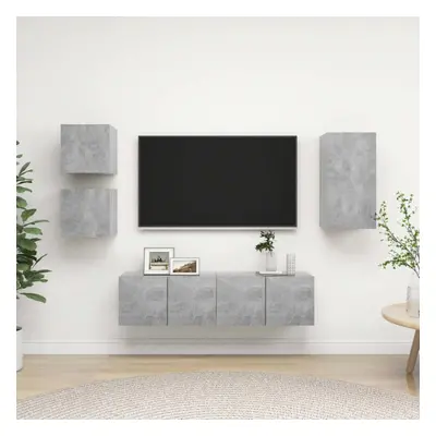 vidaXL TV Cabinet Set Piece Concrete Grey Chipboard Living Room Furniture