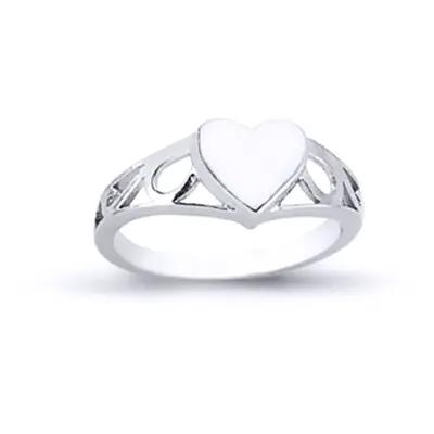 (H) Jewelco London Girls Rhodium Plated Sterling Silver # Love Heart Signet Ring