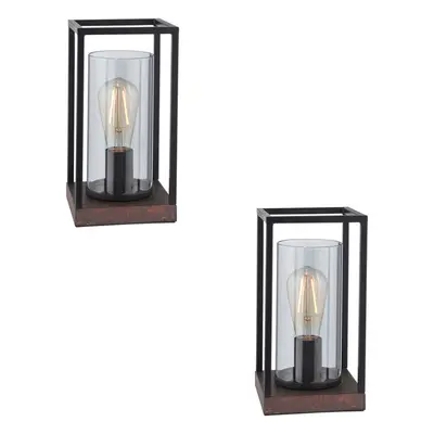 2 PACK Matt Black Framed Table Lamp Light & Glass Shade - Bronze Patina Base