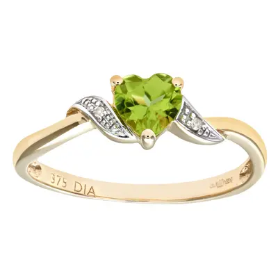 (L) Jewelco London 9ct Yellow Gold Peridot And Diamond Heart Ring