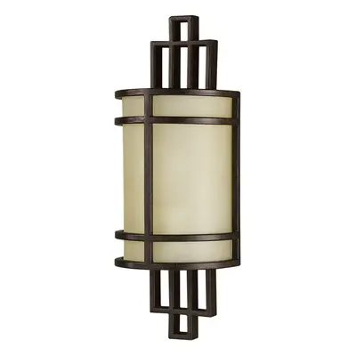 Wall Light Horizontal Metal Band Amber Ribbed Glass Shade Bronze LED E27 60W