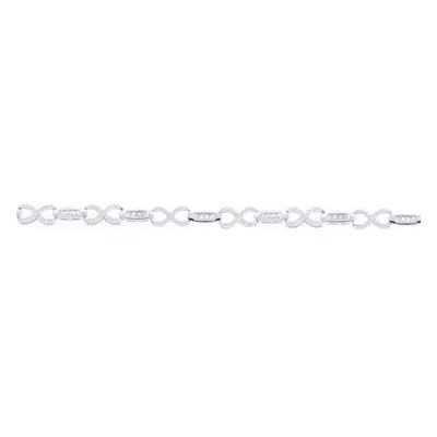 Jewelco London Rhodium Silver White Baguette CZ Boats n Crosses Kisses Tennis Bracelet - ABB220