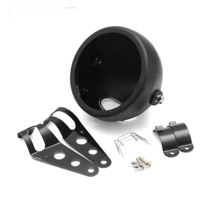 (Black) 5.75 inches Motorcycle Round Headlight Lamp Bucket Housing Shell+Clamp For Harley