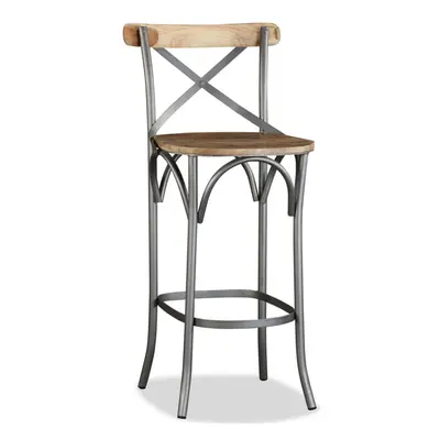 vidaXL Solid Mango Wood Bar Stool Steel Cross Back Industrial High Chair Seat