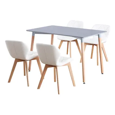 (Grey Table & White PU Chairs) Charles Jacobs Rectangular Seat Dinner Table & Chair Scandi Set f