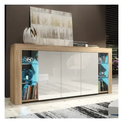 Sideboard cm LED Creative Furniture - Oak & White Gloss Doors