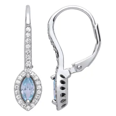 Jewelco London Ladies Sterling Silver Light Blue Marquise Cubic Zirconia Cat's Eyes Drop Earring