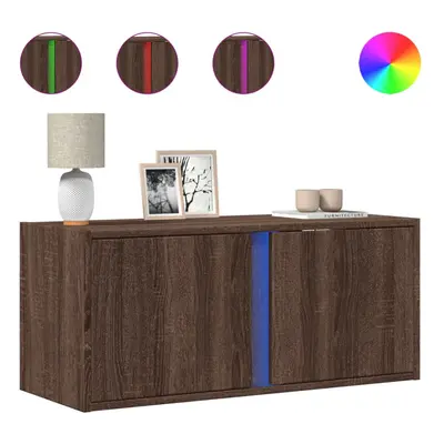 vidaXL TV Wall Cabinet with LED Lights TV Unit Wall Mounted Cabinet Brown Oak