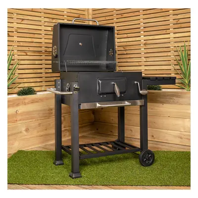 115x46x106cm Steel BBQ Trolley with Thermometer Gauge and Cover