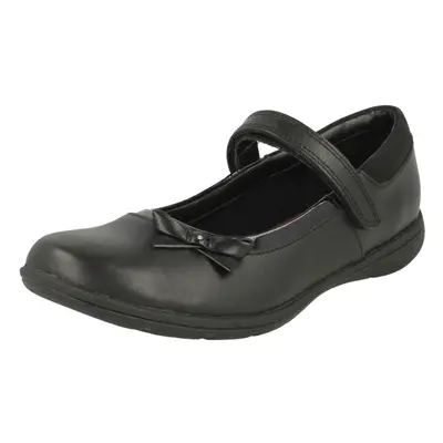 (UK 10.5 Child, Black) Girls Clarks Hook & Loop Bow School Shoes Venture Star - E Fit