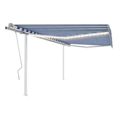 vidaXL Manual Retractable Awning with LED 4x3 m Blue and White Outdoor Garden