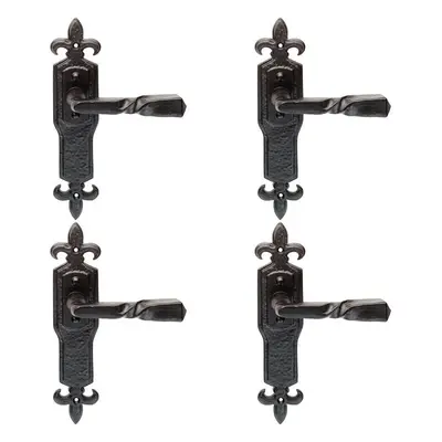 4x PAIR Forged Twisted Ornate Lever on Latch Backplate x 50mm Black Antique