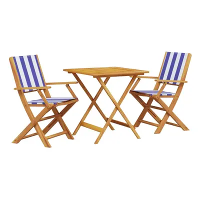 vidaXL Bistro Set Piece Outdoor Bar Set Blue and White Fabric and Solid Wood