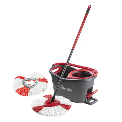 Turbo Microfibre Spin Mop and Bucket Set with Extra 2-in-1 Head Replacement for Cleaning Floors,