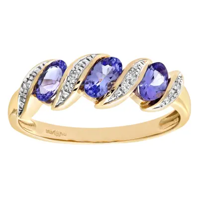 (M) Jewelco London 9ct Yellow Gold Diamond and Tanzanite Eternity Ladies Rng