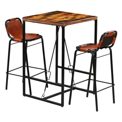 (3 piece) vidaXL Bar Set Dining Chair Solid Reclaimed Wood and Genuine Goat Leather