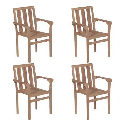 vidaXL 4x Solid Teak Wood Stackable Garden Chairs Outdoor Seating Garden Patio