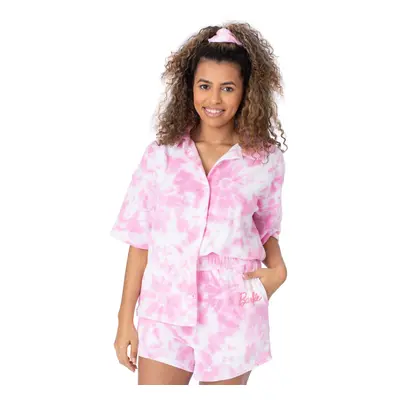 (XXL R, Pink) Barbie Womens/Ladies Tie Dye Towelling T-Shirt & Shorts Set