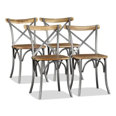 vidaXL 4x Solid Mango Wood and Steel Dining Chairs Cross Back Kitchen Seat