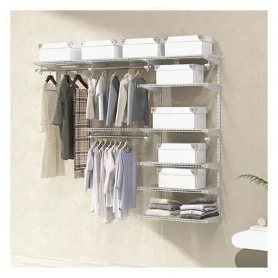 Wall Mounted Closet Adjustable Clothing Rails w/ Shelves & Hanging Rods