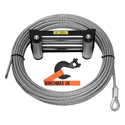 WINCHMAX Wire Rope 26m x 9.5mm, Hole Fix. Roller Fairlead. 3/8 inch Clevis Hook. For winches up 