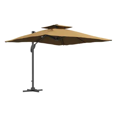 Outsunny 3(m)Garden Parasol Patio Umbrella w/ Hydraulic Mechanism Dual Top Khaki