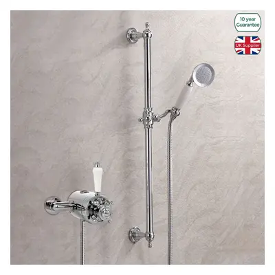 Refal Cross Traditional Bathroom Exposed Thermostatic Shower Mixer - Shower Handset, Slider Rail