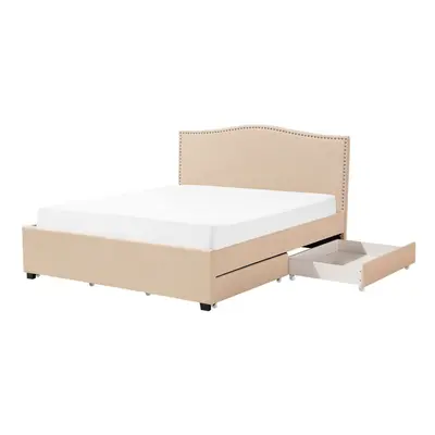 Bed with Storage Drawers MONTPELLIER x cm (EU Super King) Fabric Beige