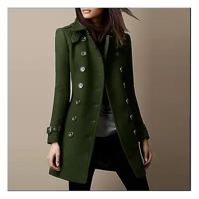 (Women's Military Style Stand Collar Woolen Coat Double Breasted Woolen Blends Coat) Women's Mil