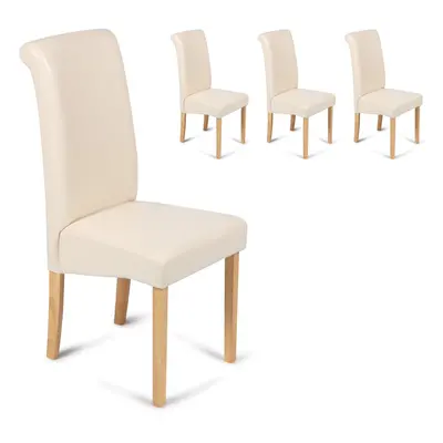 (Cream, 4) Roma Dining Chairs Faux Leather With Scroll Top & Light Oak Leg