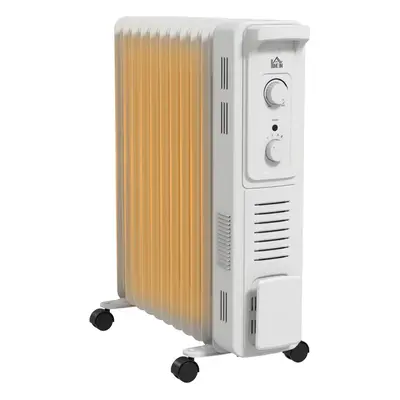 HOMCOM Fin Portable Oil Filled Heater Radiator, Energy Efficient, White