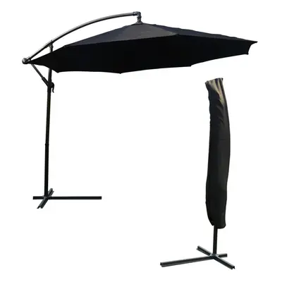 (Black) KCT 3.5m Garden Cantilever Parasol with Cover