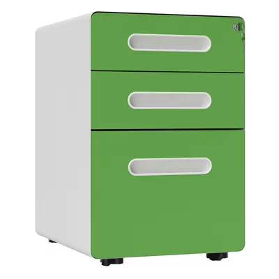 Vinsetto Drawer Modern Steel Filing Cabinet w/ Wheels Lock Box Green