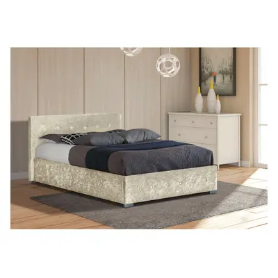 (5ft Kingsize, Cream) Albie Crushed Velvet Ottoman Storage Bed with Leila Mattress