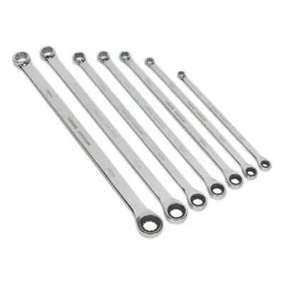 7pc Double Ended Fixed & Ratchet Ring Spanner Set -12 Point Metric Socket Wrench