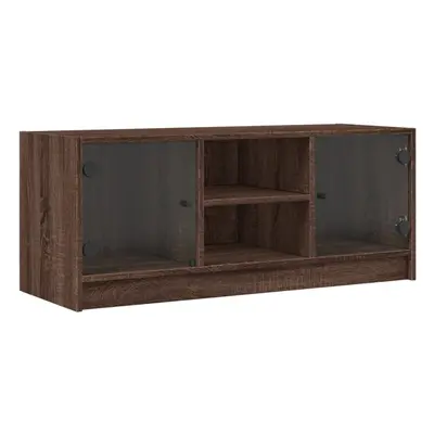 (brown oak) vidaXL TV Cabinet with Glass Doors TV Stand Entertainment Centre Smoked Oak