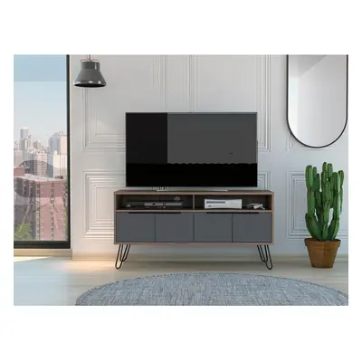 Two Tone Bleached Oak Widescreen TV Cabinet Door Storage Metal Hair Pin Legs