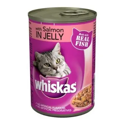 Whiskas Adult Wet Cat Food Tin Salmon in Jelly 390g (Pack of 12)